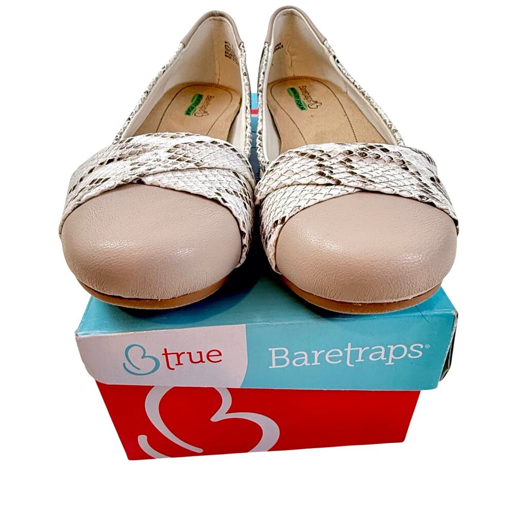 NIB Beartraps Mitsy Faux Snakeskin Tan Slip On Casual Flat Low Wedge - Picture 1 of 15